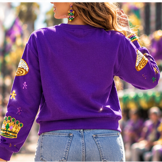 Mardi Gras King Cake Sequin Purple Sweatshirt