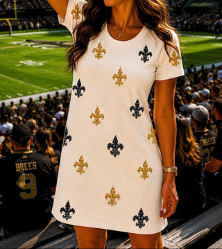 saints sequin fleur de lis dress