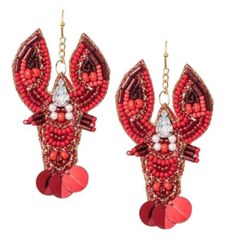 Crawfish Beaded Jeweled Earrings 