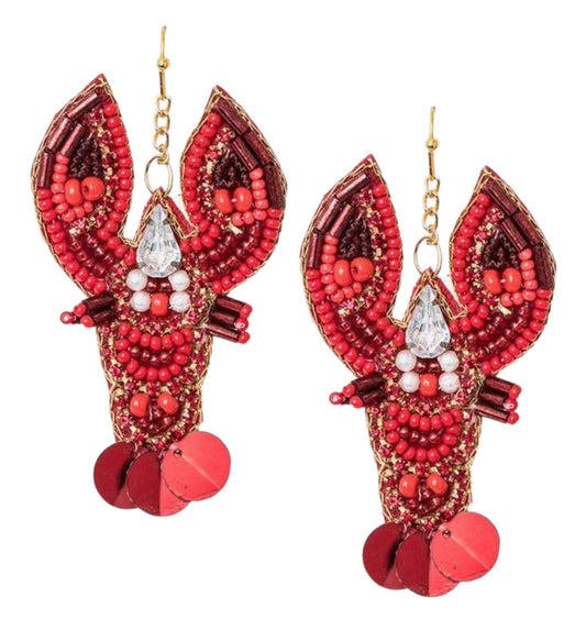 Crawfish Beaded Jeweled Earrings