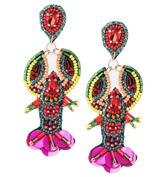 Crawfish Colorful Beaded Jeweled Earrings 