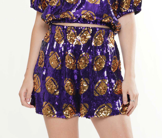 Purple and Gold Sequin football Shorts