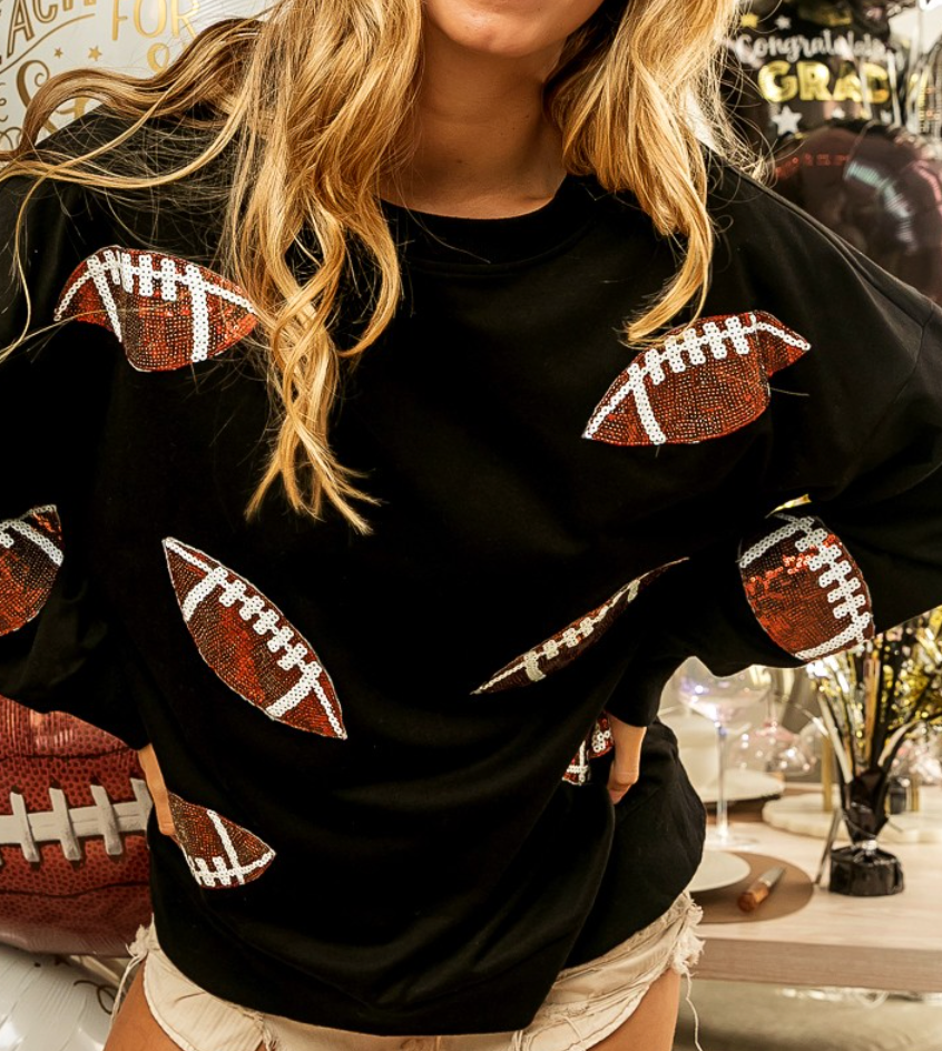 Sequin football patch Pullover Sweater Black