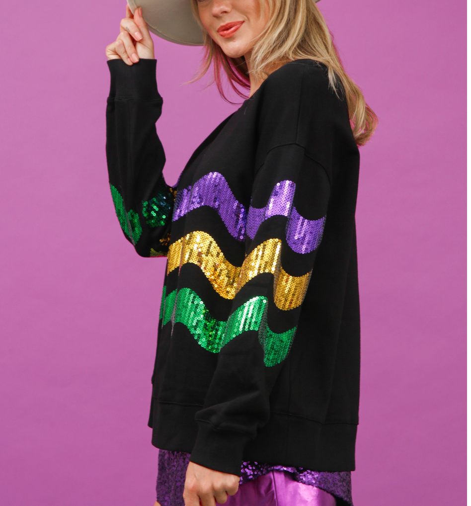 Apparel - SEQUIN MARDI GRAS PATCHES AND EMBROIDERY PULLOVER – MJ's