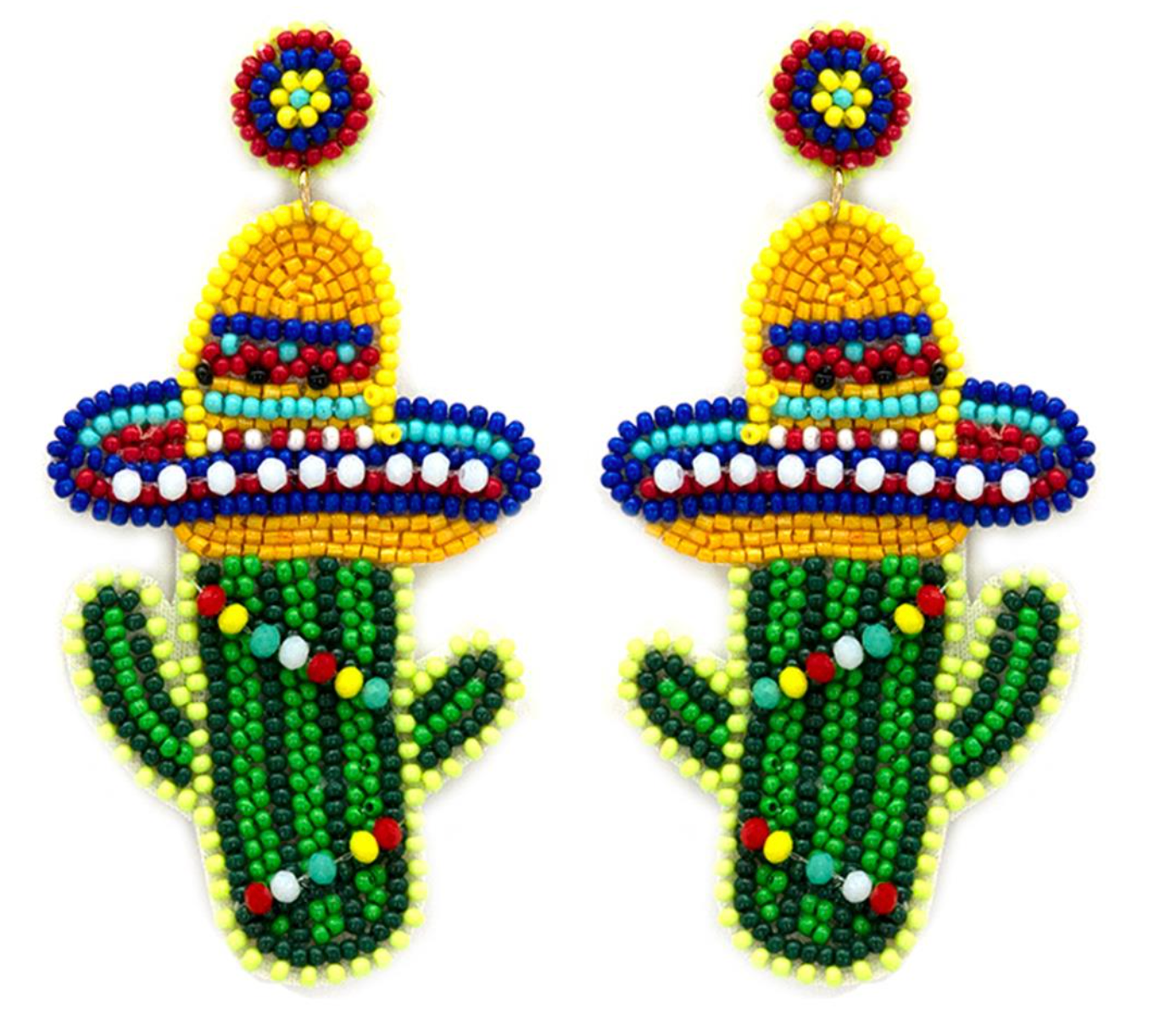 Cinco De Mayo Cactus Beaded Earrings