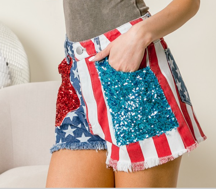 American Flag Sequin Shorts