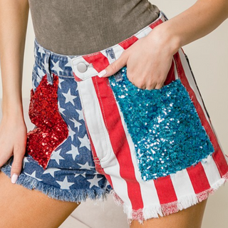 American Flag Sequin Shorts 