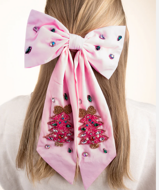 Pink Christmas Jeweled Hair Bow