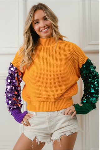 Mardi Gras Sequin sleeve top 