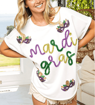 Mardi Gras tinsel front Mask Shirt MGT56 