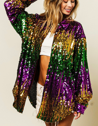 Mardi Gras Button Up Sequin Ombre Shirt 