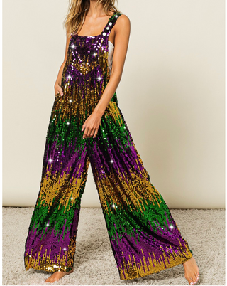 Sequin Mardi Gras Overalls 