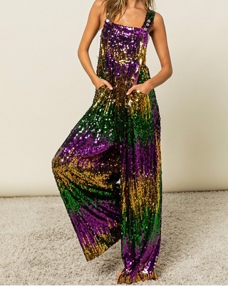 Sequin Mardi Gras Overalls 