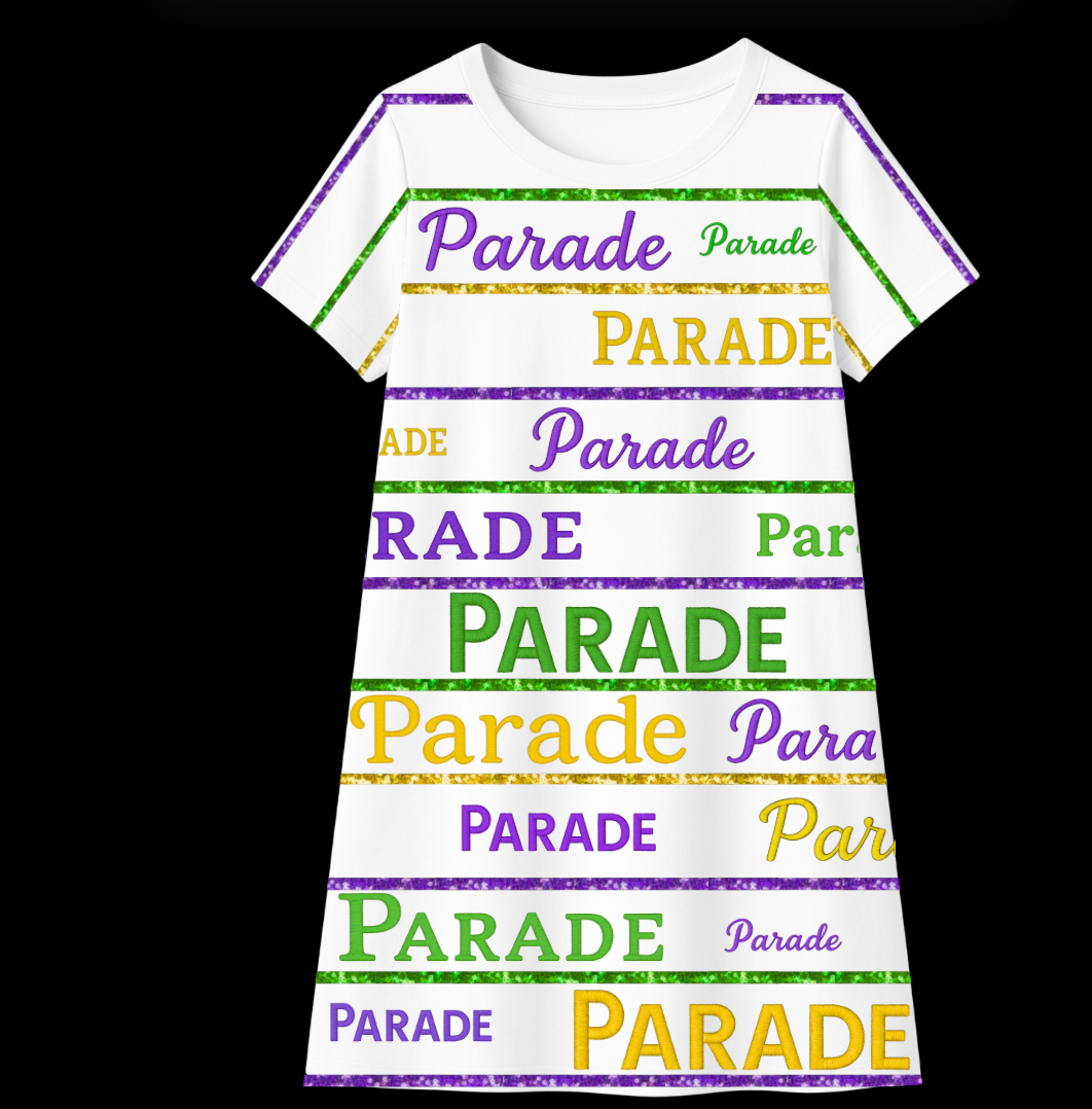 mardi gras t shirt dress Mardi Gras Parade Lines Embroidered T-Shirt Dress Medium