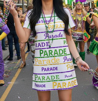 Mardi Gras Parade Lines Embroidered T-Shirt Dress