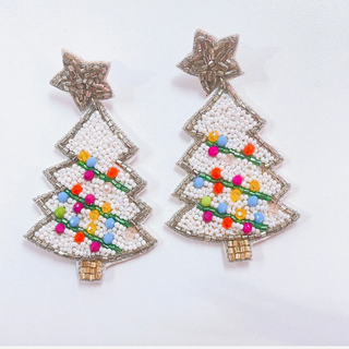 Christmas Tree Beaded  Dangle Earrings