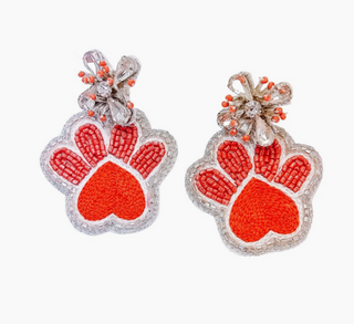 Orange Paw Print Game Day Earrings