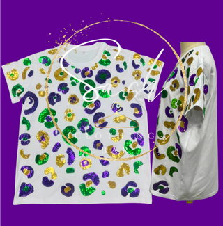 Mardi Gras Leopard Sequin T-Shirt