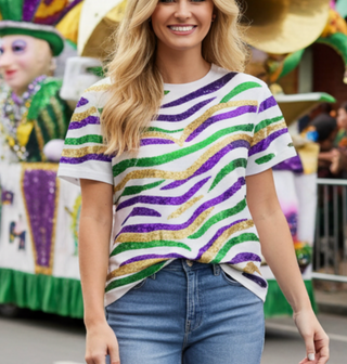 Mardi Gras Tiger Stripe Sequin T-Shirt