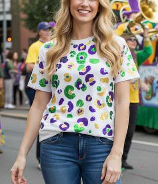 Mardi Gras Leopard Sequin T-Shirt