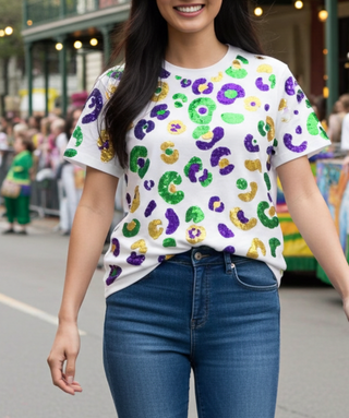 Mardi Gras Leopard Sequin T-Shirt