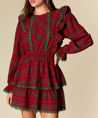 Holiday Ruffle Plaid Mini Dress