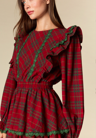 Holiday Ruffle Plaid Mini Dress