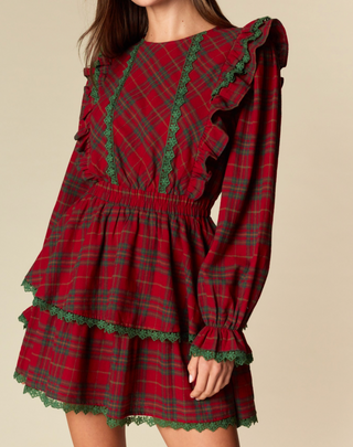 Holiday Ruffle Plaid Mini Dress