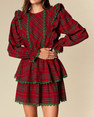 Holiday Ruffle Plaid Mini Dress