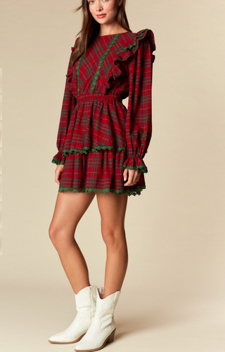 Holiday Ruffle Plaid Mini Dress