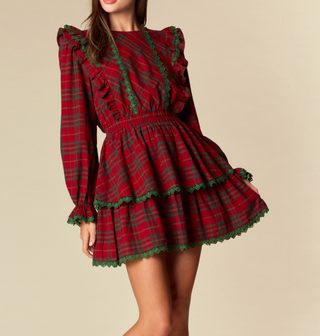 Holiday Ruffle Plaid Mini Dress