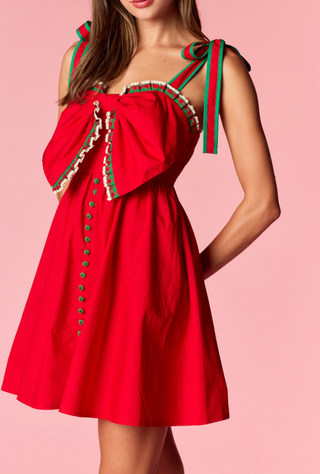 Christmas Bow Trim Dress