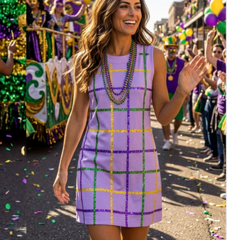 Mardi Gras Plaid Sequin Purple Dress