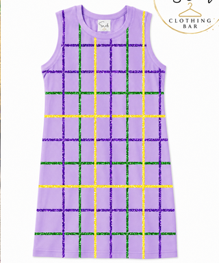 Mardi Gras Plaid Sequin Purple Dress