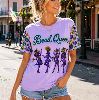 Mardi Gras Bead Queen Sequin T-Shirt