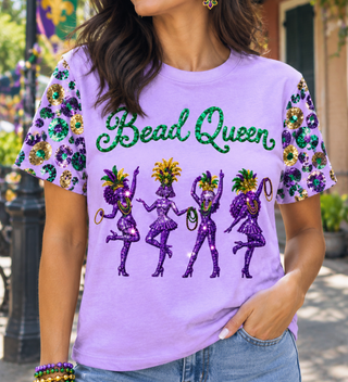 Bead queen sparkly T Shirt with Leopard Sleeves