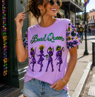 Mardi Gras Bead Queen Sequin T-Shirt