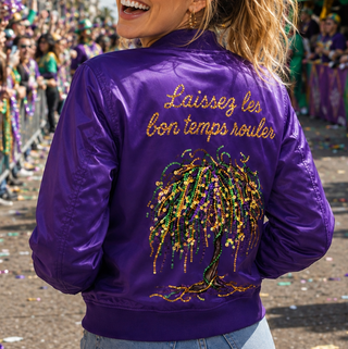 Sequin Mardi Gras Laissez Les Bon Temps Rouler Bead Tree Jacket