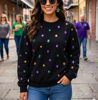 Mardi Gras Jeweled Sweatshirt Black