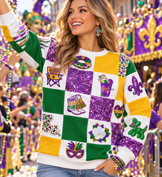 Mardi Gras Color Block Sequin Sweatshirt
