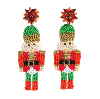 Nutcracker Christmas Beaded Earrings Turquoise 