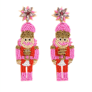 Nutcracker Christmas Beaded Earrings Turquoise 