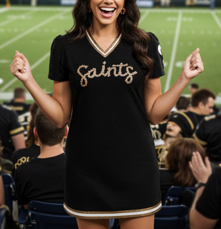 New Orleans Saints Black & Gold Glitter Script Tinsel Dress XS New Orleans Saints Black & Gold Glitter Script Tinsel Dress XS