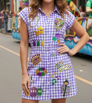 Mardi Gras Gingham Sequin Dress