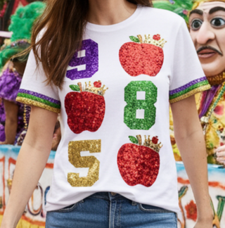 985 apple sequin crew mardi gras t-shirt