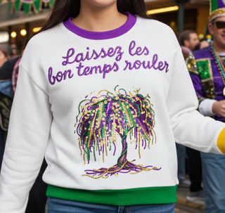 mardi gras sequin bead tree sweater 