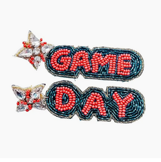 Red and Black Beaded Game Day Earrings -
