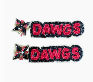 Red and Black  Dawgs Beaded Game Day Earrings