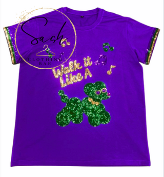 Mardi Gras Walk it Like a Dog Sequin T-Shirt