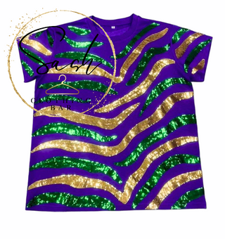 Mardi Gras Purple Tiger Stripe Sequin T-Shirt
